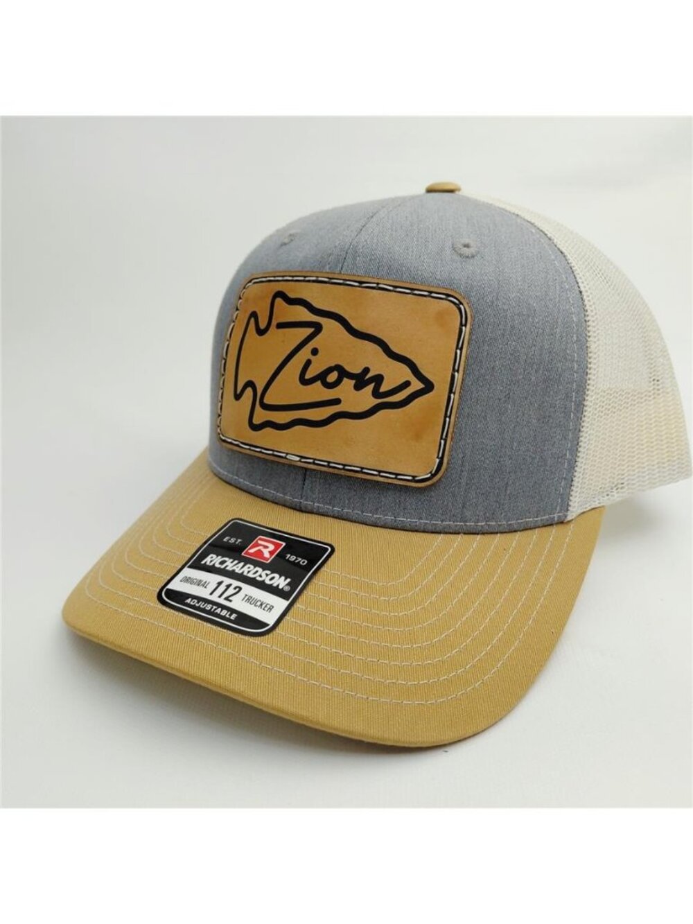 Zion National Park Leather Patch Grey Tan Richardson 112 Trucker Hat Cap Outdoor - Picture 3 of 5